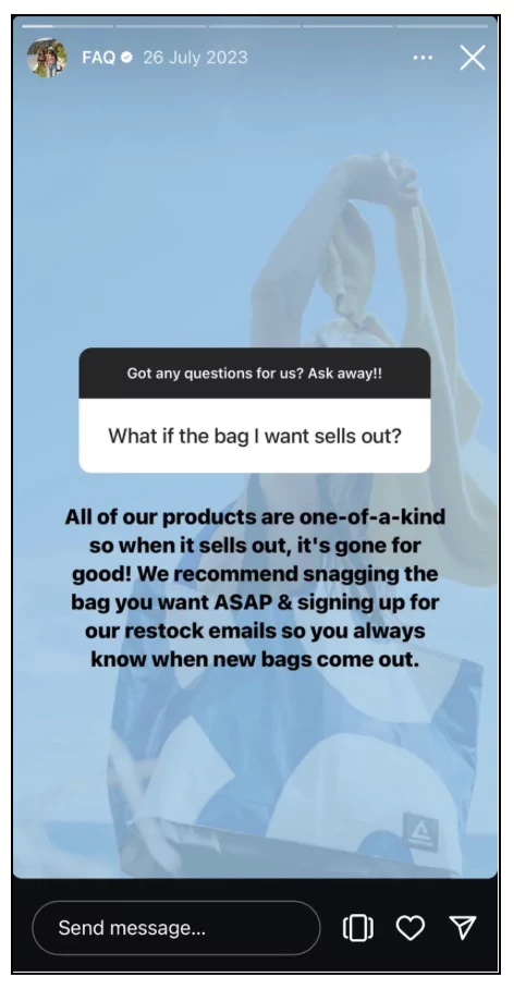 FAQ posts on Instagram stories