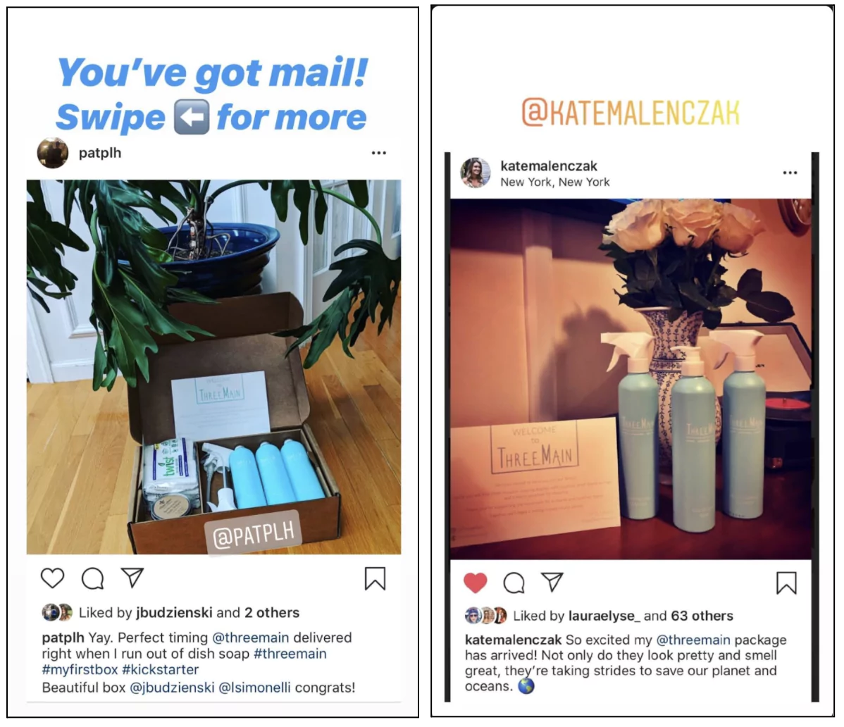 Customer reviews on Instagram