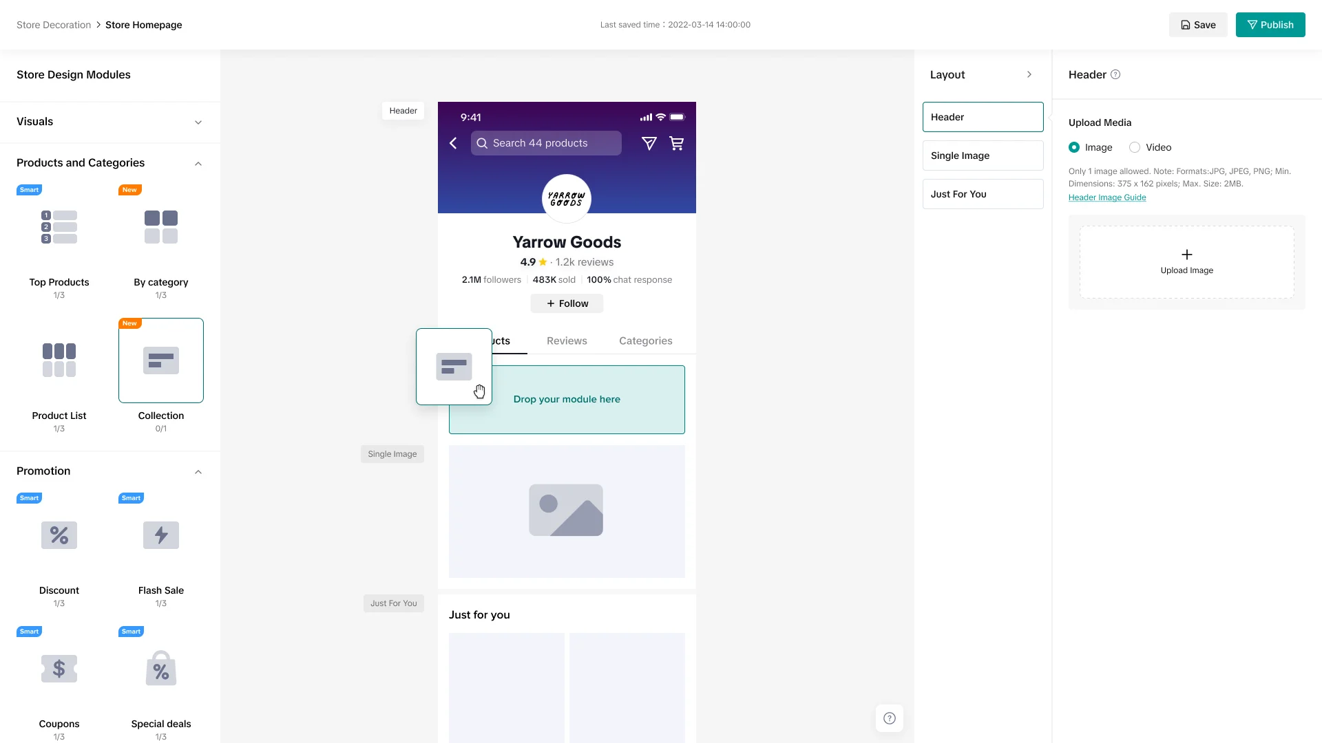 TikTok Shop's page builder