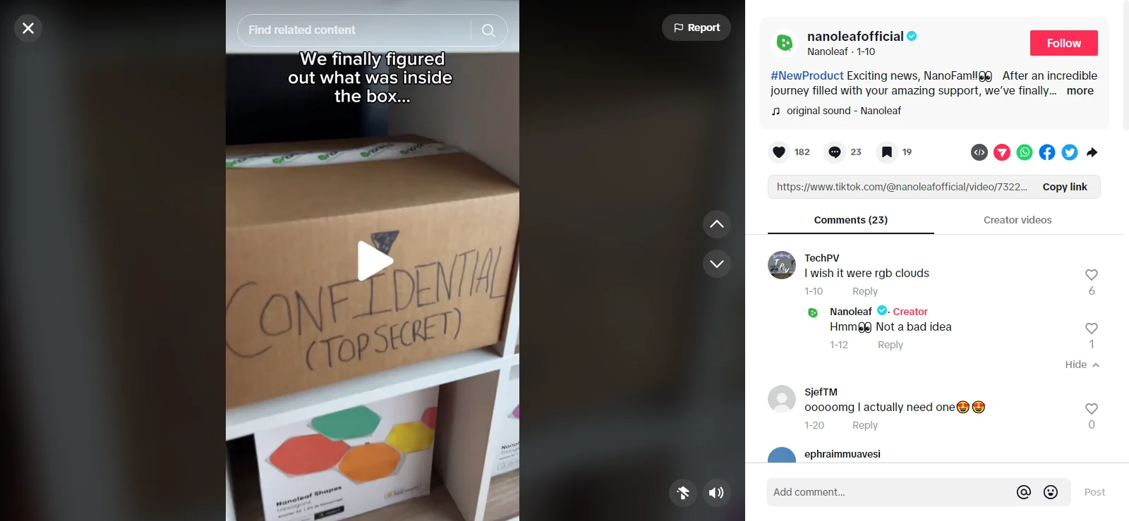 Mystery product launch by Nano Leaf official on TikTok