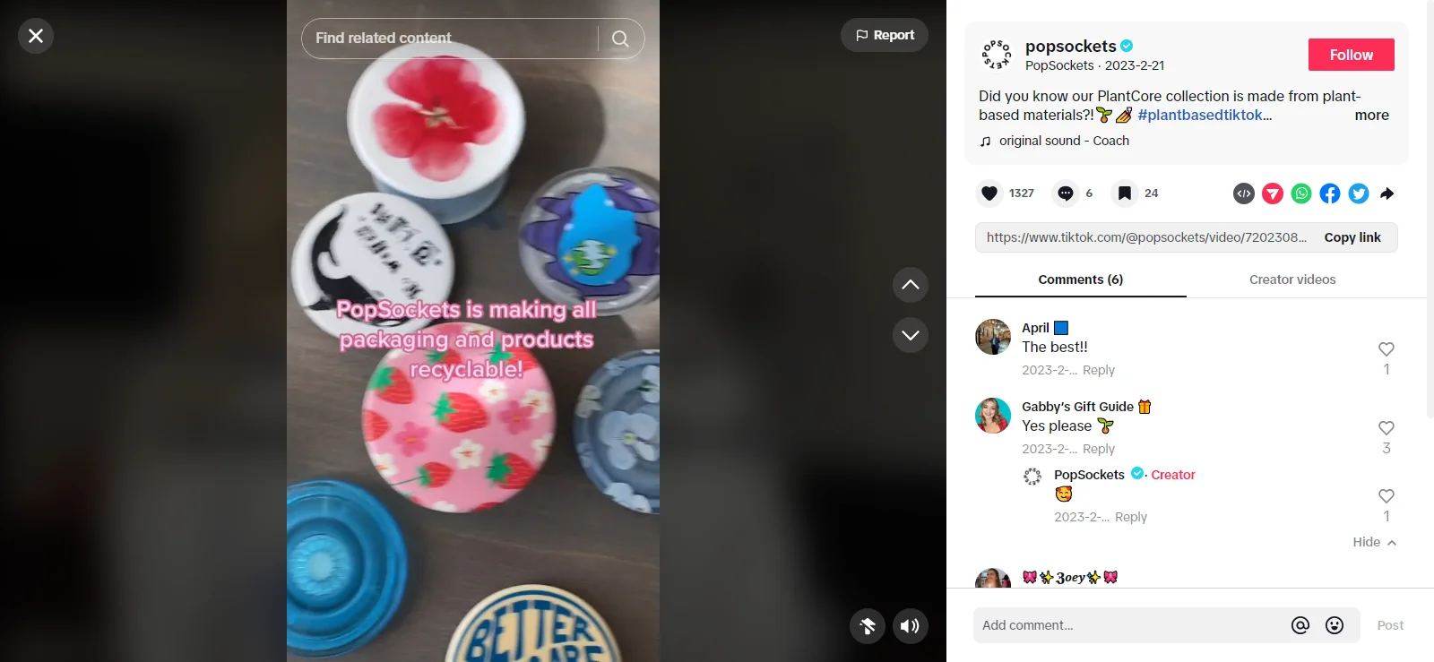 Popsockets showing the exact steps on how they're sustainable