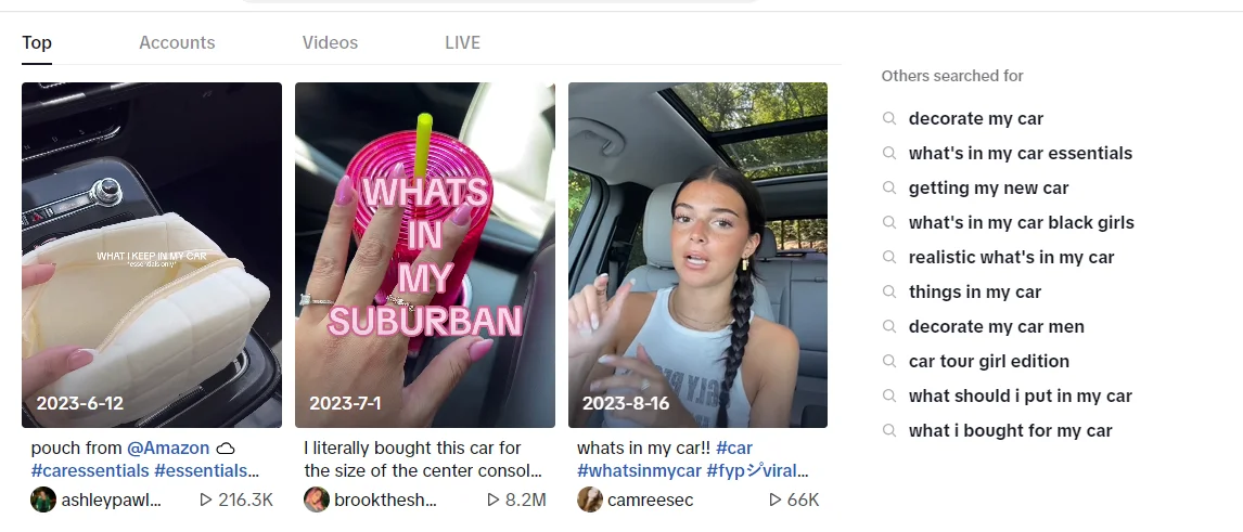 An image showing how to find related topics from TikTok's search function