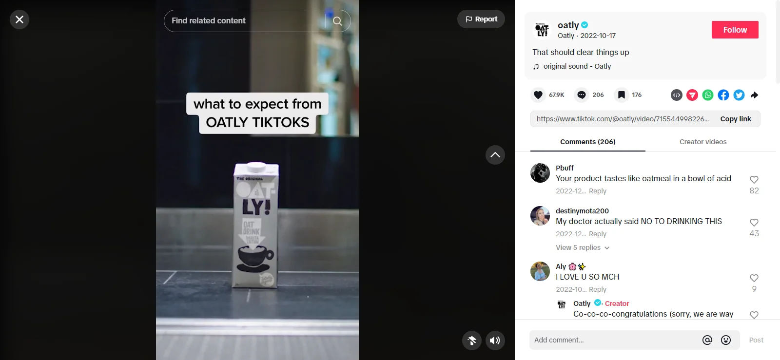Sneak peek of a month of content by Oatly as their TikTok Content Strategy