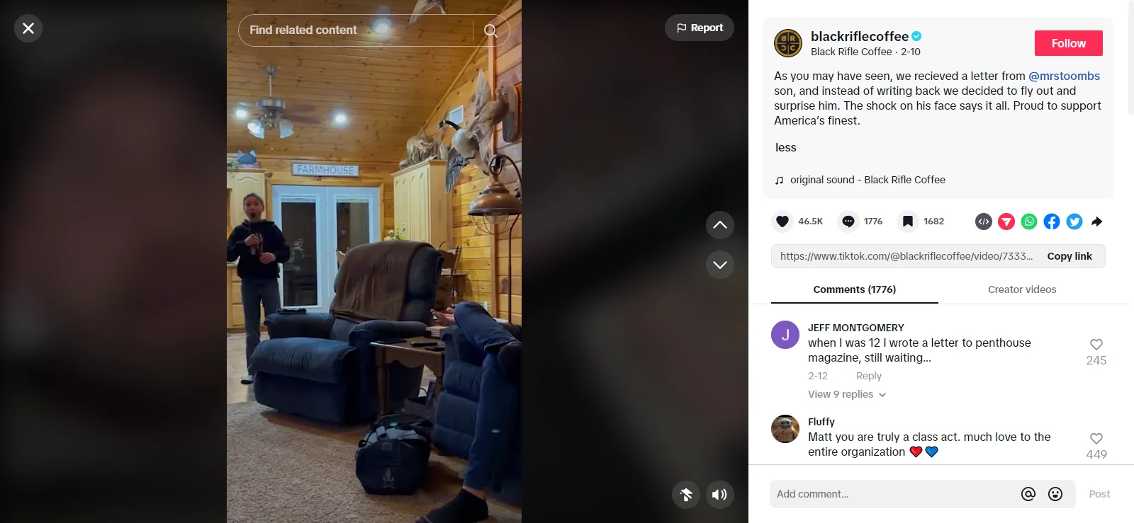 Black Rifle Coffee showing support to a cause within their TikTok
