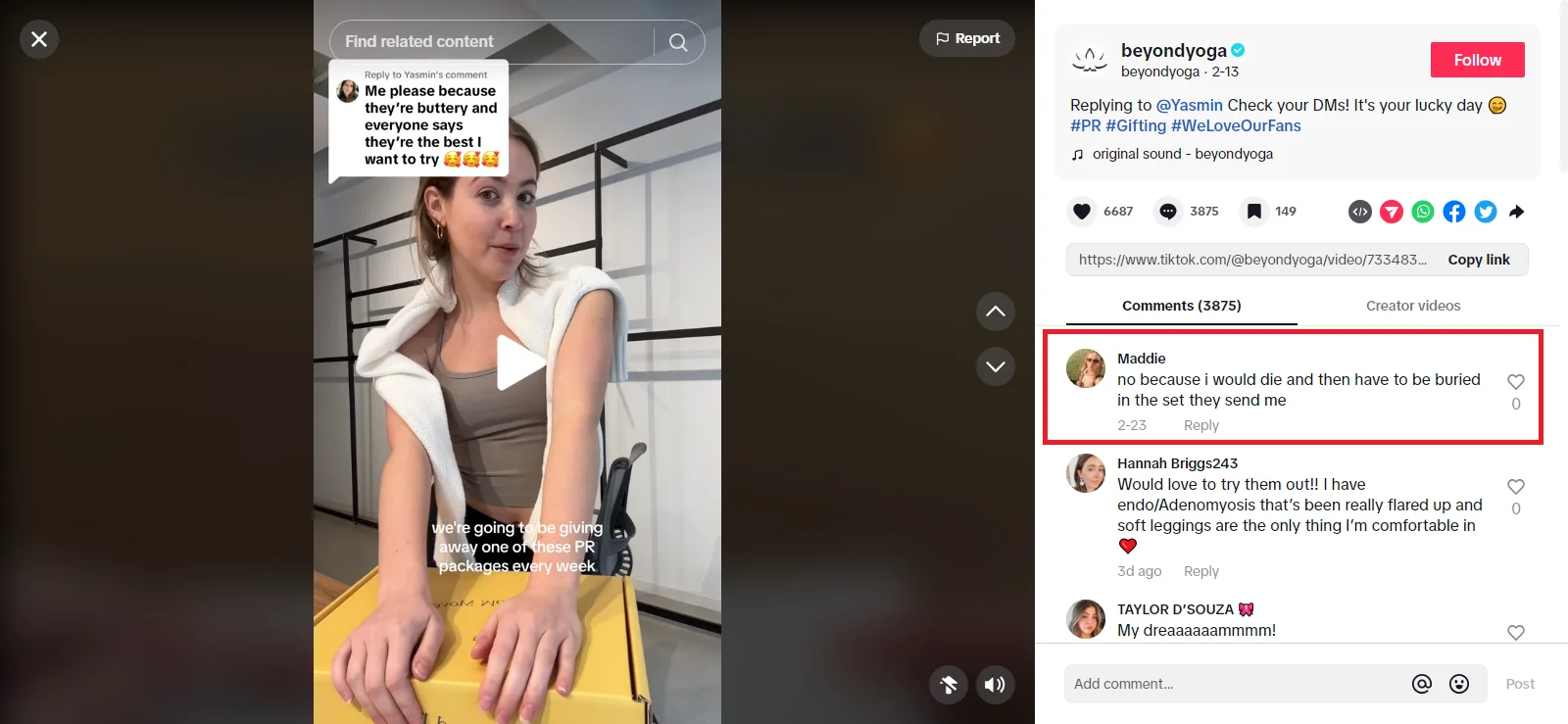 Select a winning comment like Beyond Yoga does