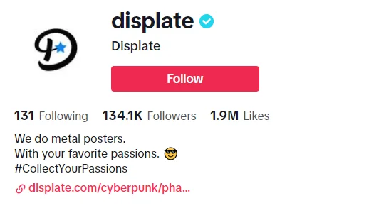 Displate changing their TikTok bio link
