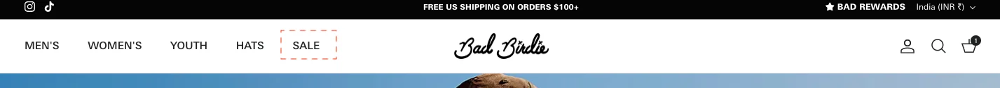 Bad Birdie homepage navigation features separate sale category to improve conversion rate
