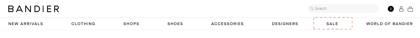 Bandoer homepage navigation features separate sale category to improve conversion rate