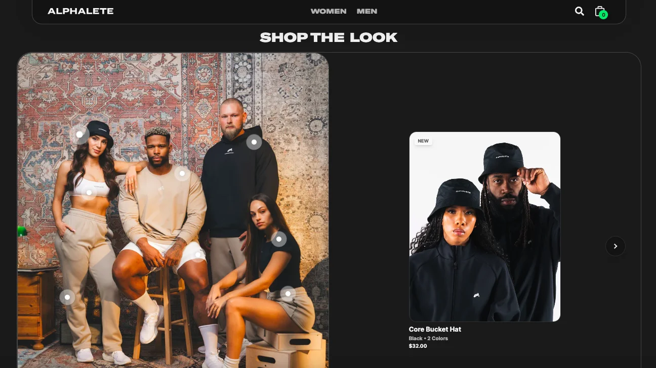 Alphalete shop the look nudge to increase engagement and sports eCommerce conversions