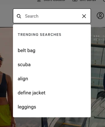 Lululemon features trending searches to increase sports eCommerce conversion rate