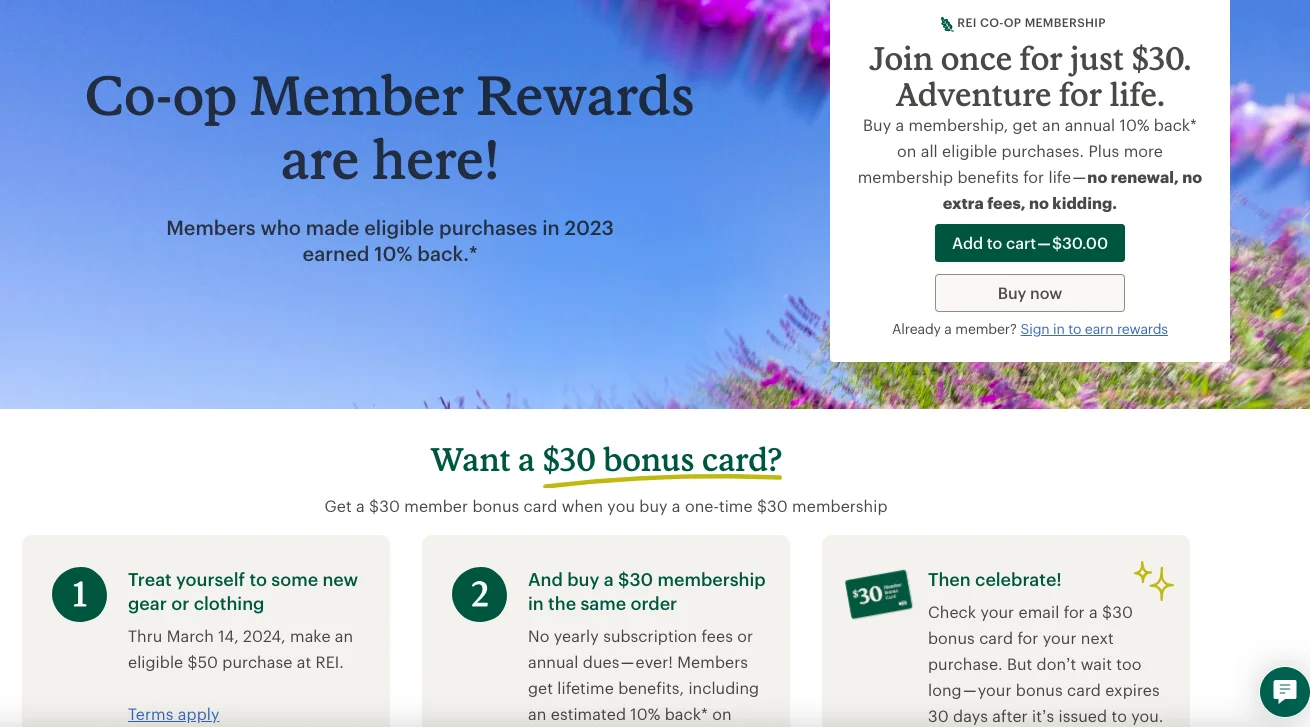 REI separate membership page to improve online sports store conversions