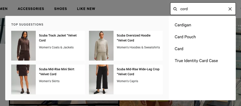 Sports store showing intelligent recommendations on search bar can help increase conversions