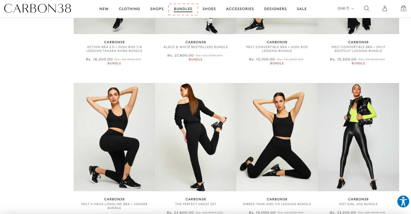 Carbon 38 separate bundles category page online sports store conversion strategy