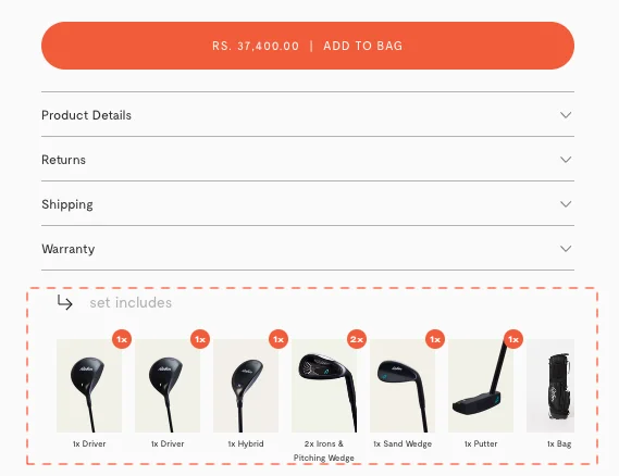 Robin Golf product page bundle list images to improve sports store conversions