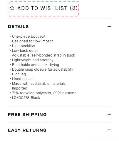 Bandier shows how many shoppers wishlisted a product on the product page