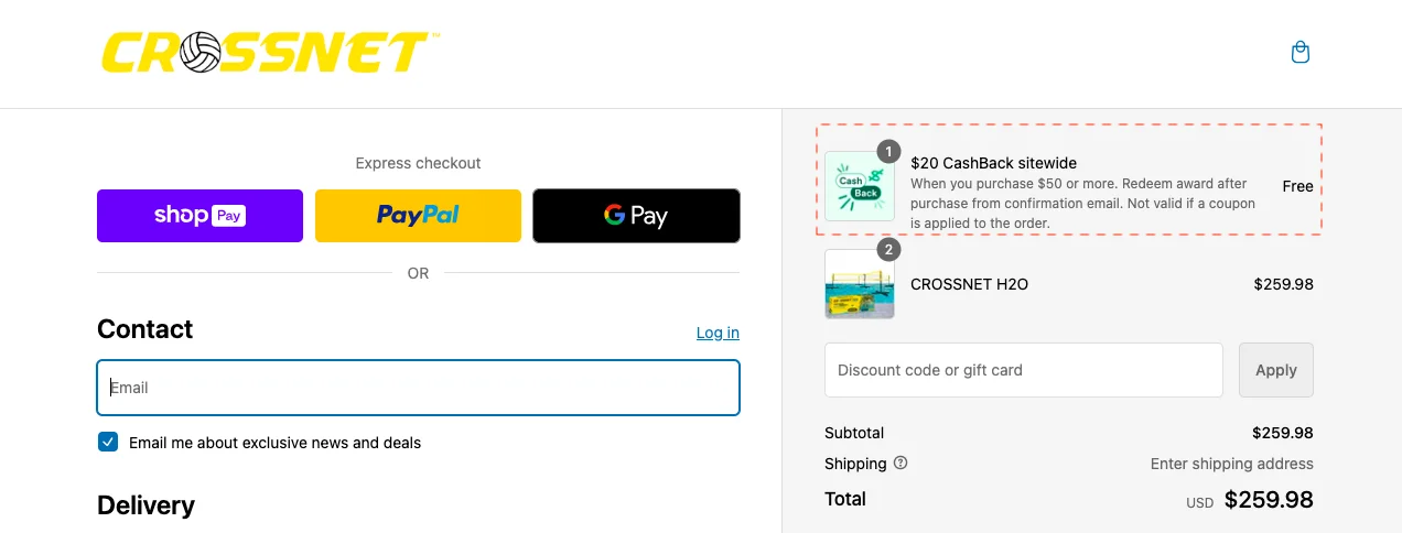 Crossnet features freebies right above final price on checkout to drive conversions