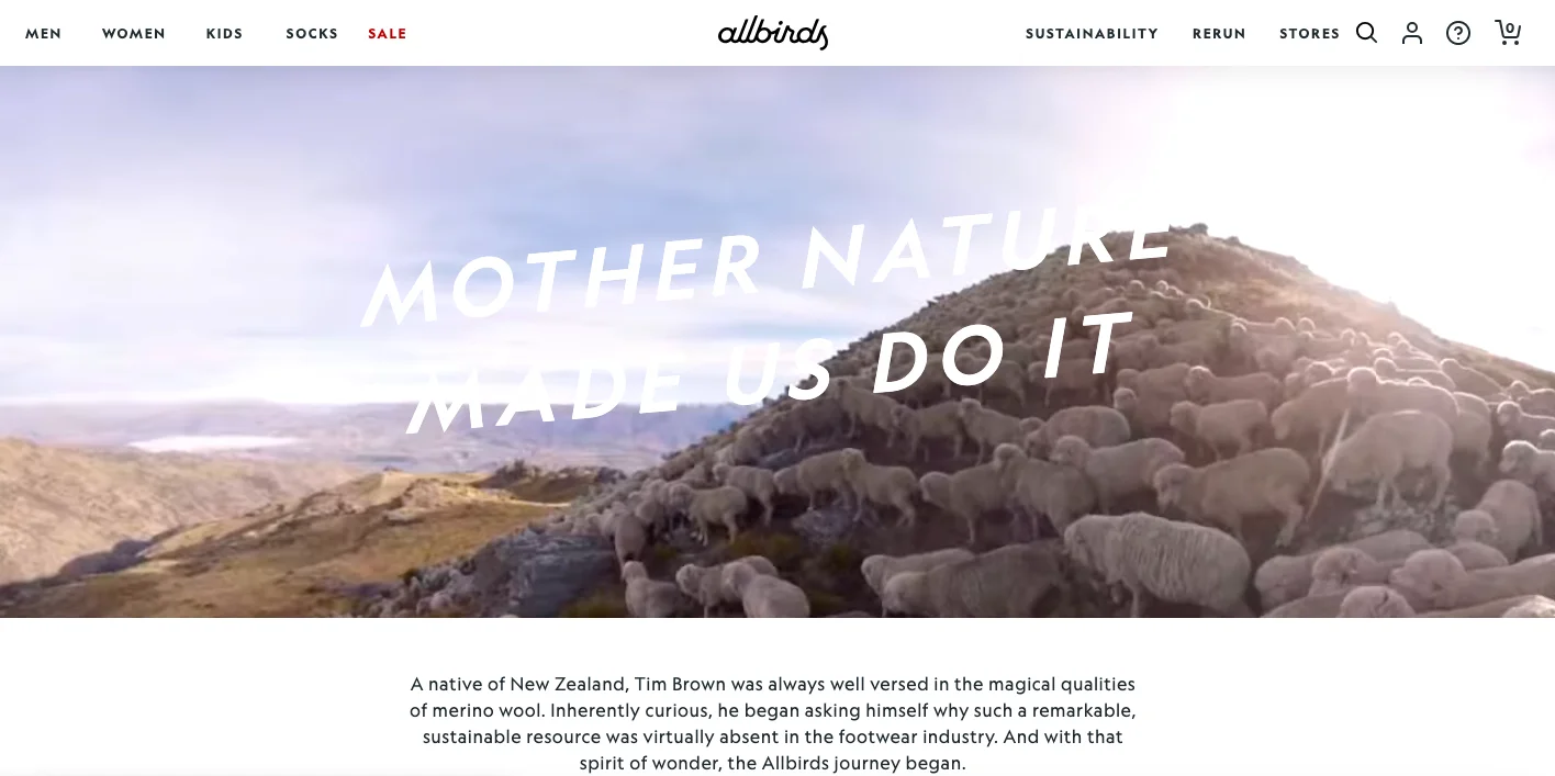 Shopify brand Allbirds amazing eCommerce about us age example