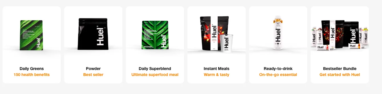 Shopify brand Huel always sets context to their homepage recommendations