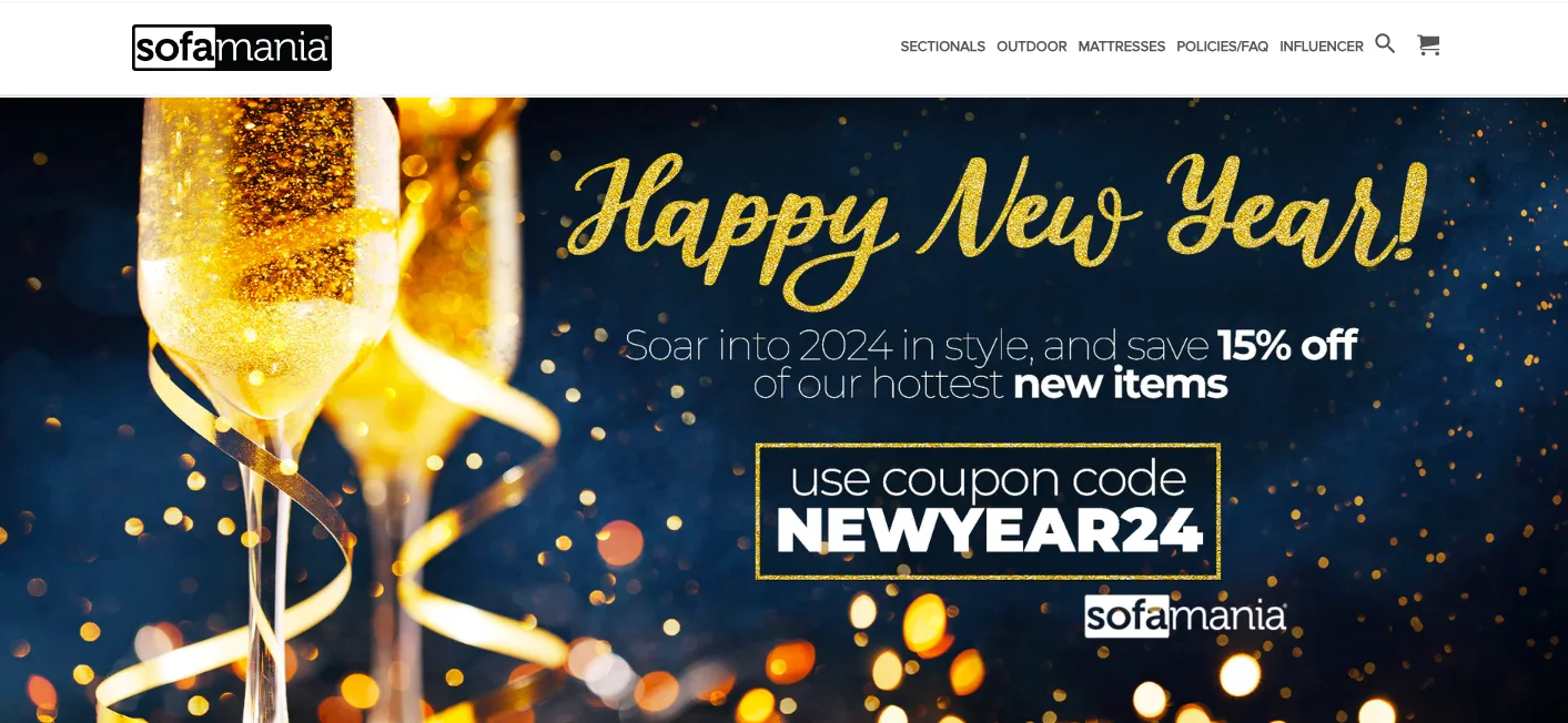 Shopify brand Sofa Mania example of bad text image ratio in site header