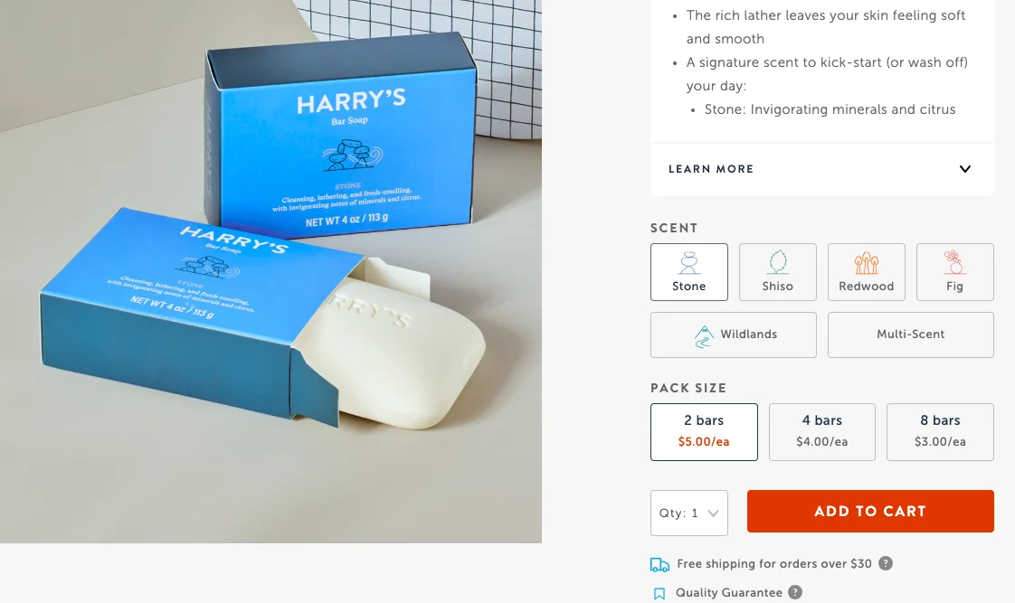 Harry's PDP marketing brings out product quantity savings