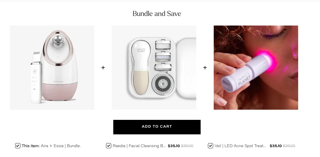 Vanity Planet PDP eCommerce best practice bundling
