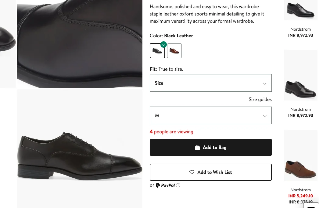 Nordstrom product detail page FOMO