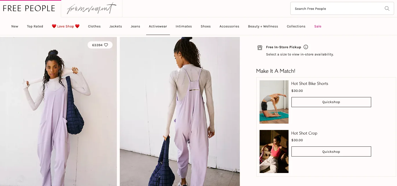 Free People product detail pages feature relevant recommendations