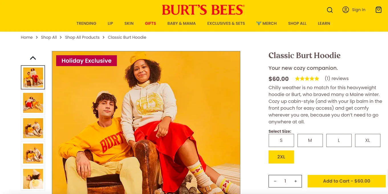Burt's Bees PDP eCommerce image label