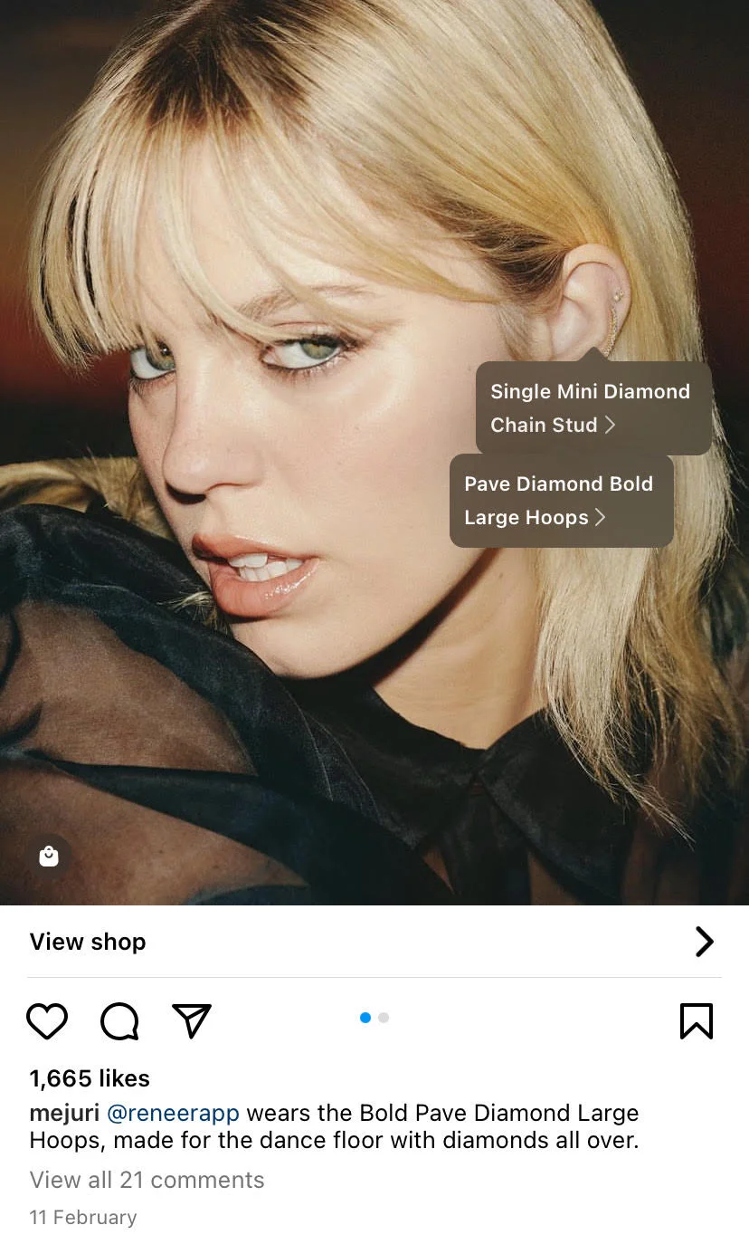 Mejuri shoppable Instagram post using influencer marketing paid collaboration