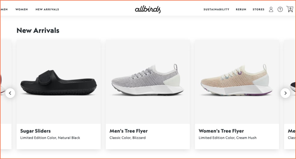 allbirds eCommerce product recommendation example