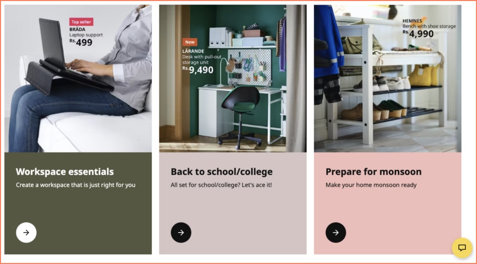 ikea product recommendations draw attention to sub-categories
