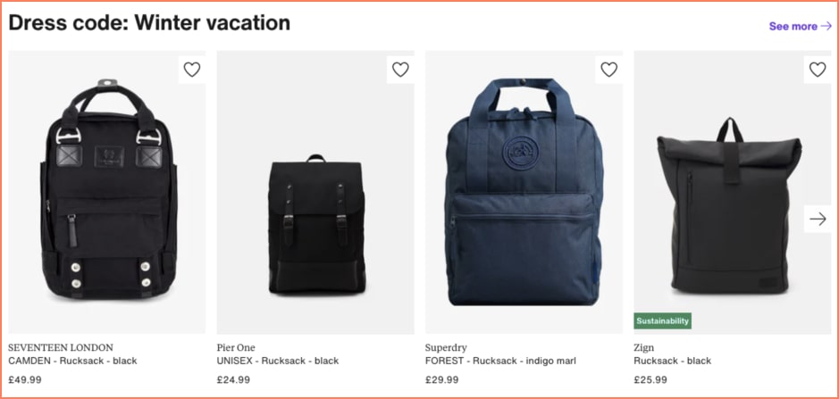 zalando product recommendations are placed within categories that will interest the shopper