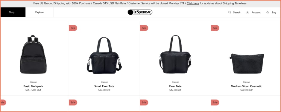 le sport sac product recommendation example
