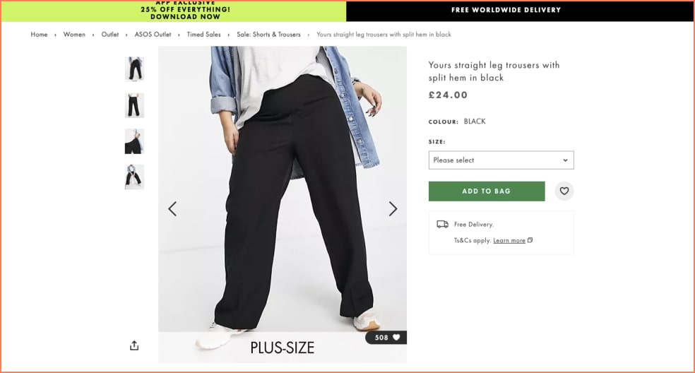 asos caters to plus sizes in their eCommerce product recommendations