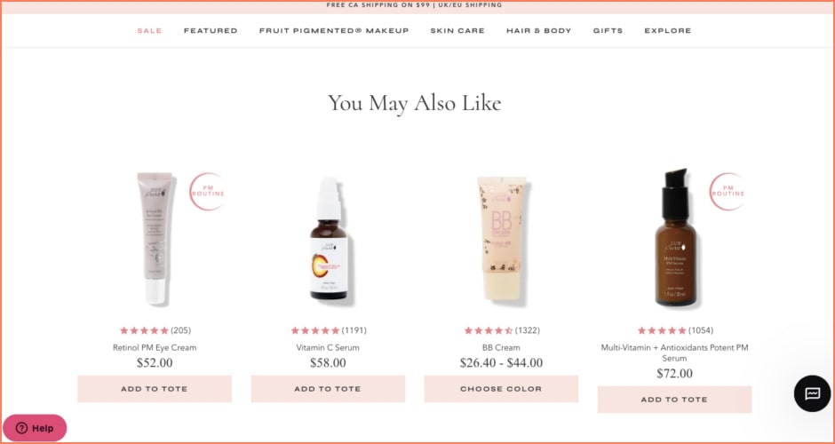 100% pure displays affinity based eCommerce recommendations