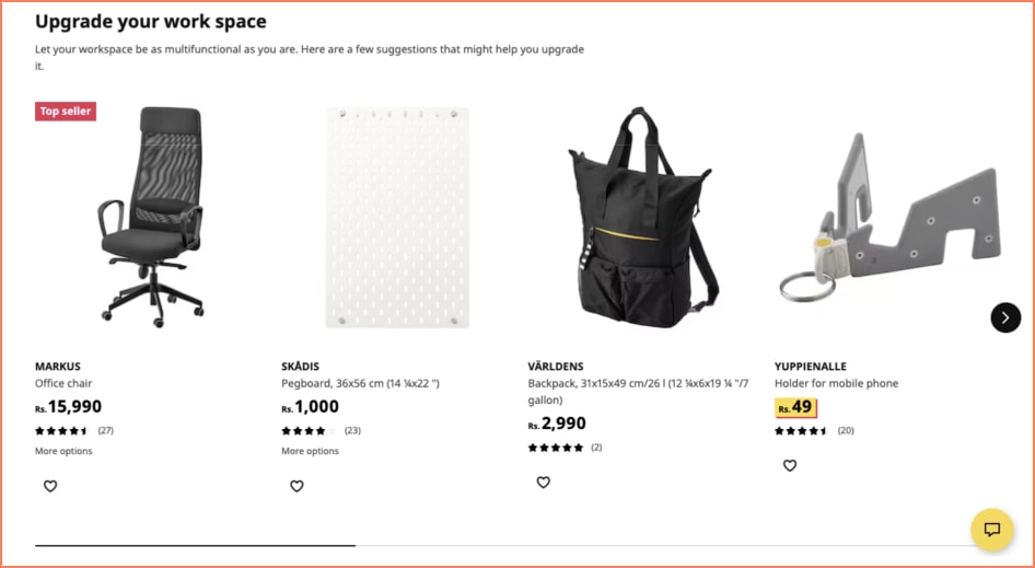 ikea product recommendations draw attention to sub-categories