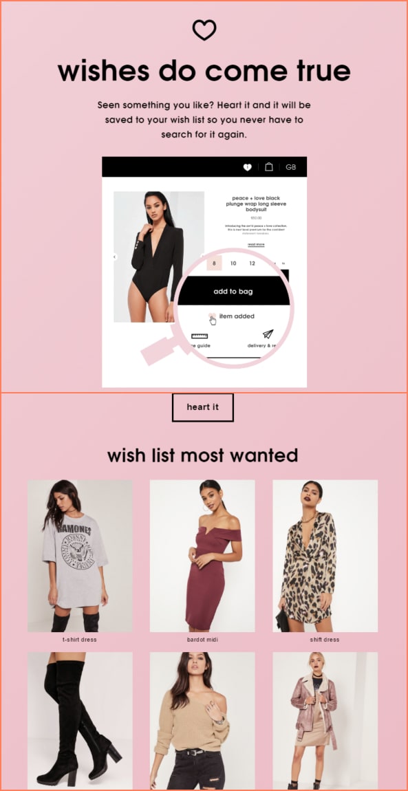 missguided product recommendation email example