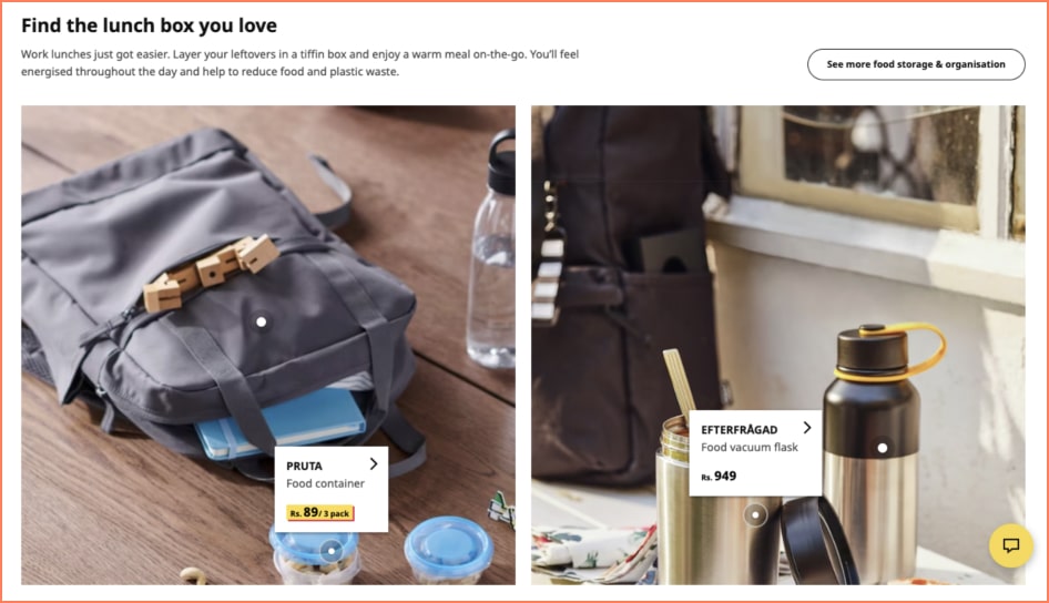 ikea product recommendations draw attention to sub-categories