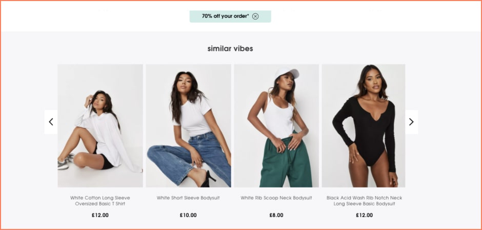 missguided product recommendation example