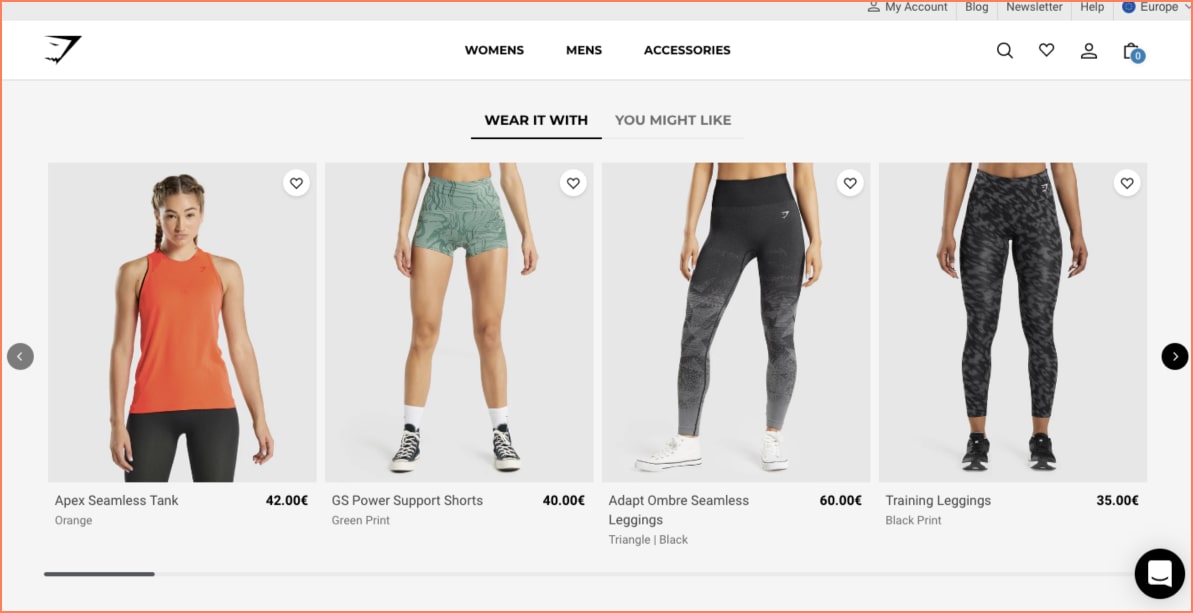 gymshark uses high definition photography to highlight recommended products