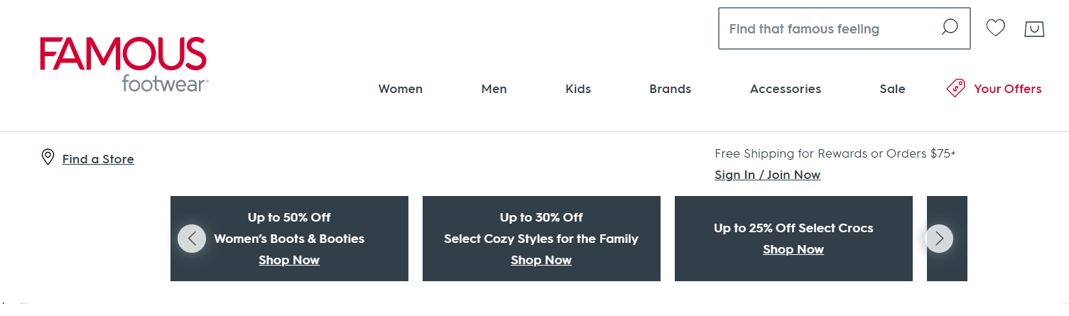 discount section on homepage