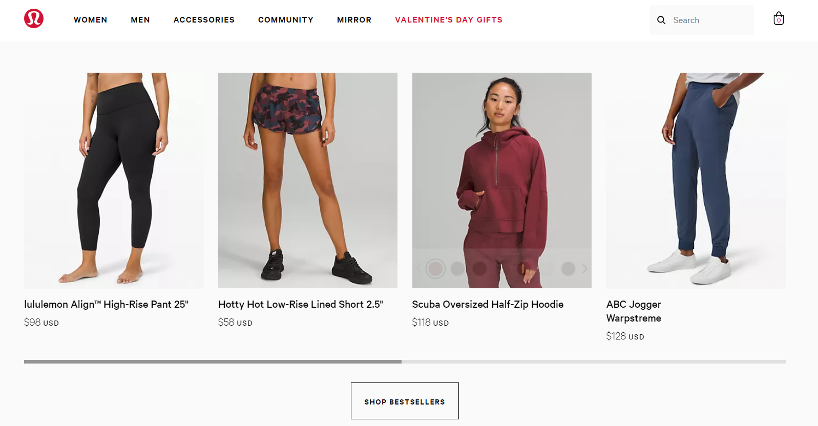 Example of product recommendations by Lululemon