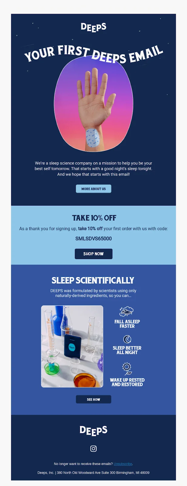 deeps welcome email example