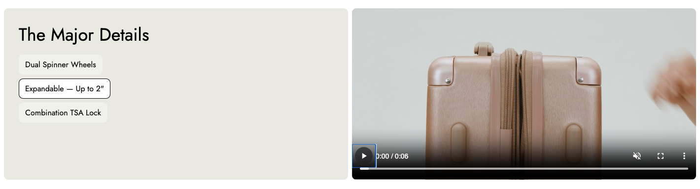 Calpak uses video content on major product features to boost luggage sales