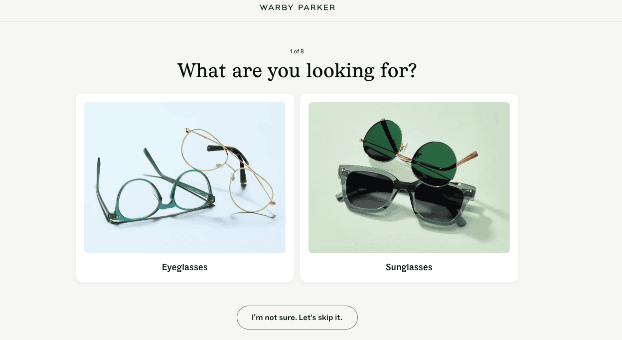 Warby parker interactive content example