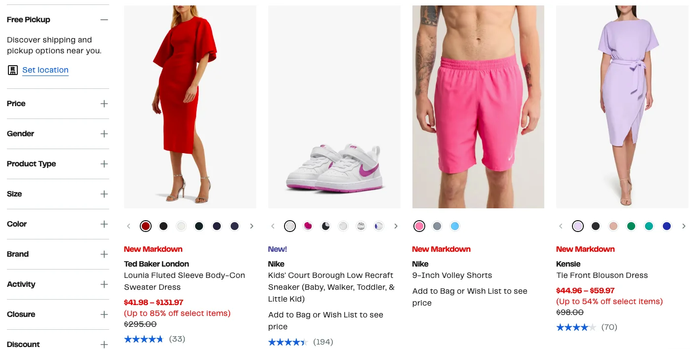 Nordstrom Rack promotes a clearance section all the year round to promote clothing products