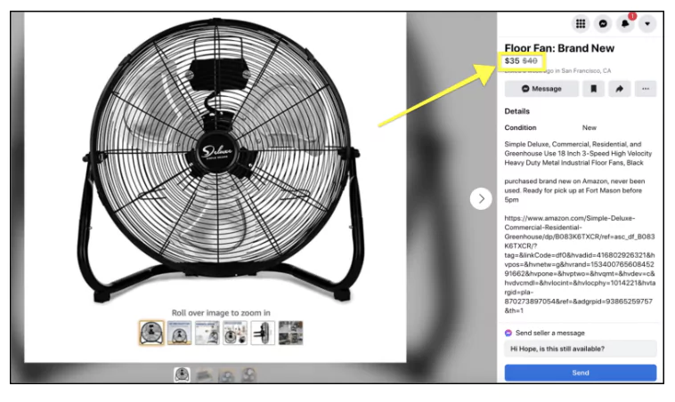 Pricing strategy for Facebook Marketplace