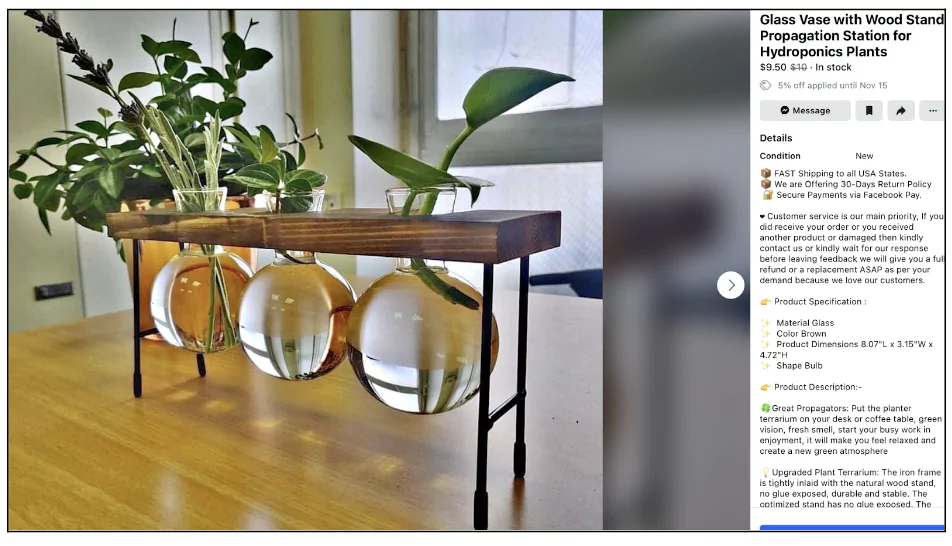 Description of products on Facebook Marketplace eCommerce