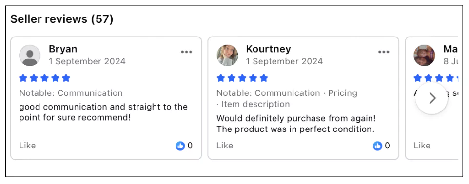 Reviews on Facebook Marketplace profile