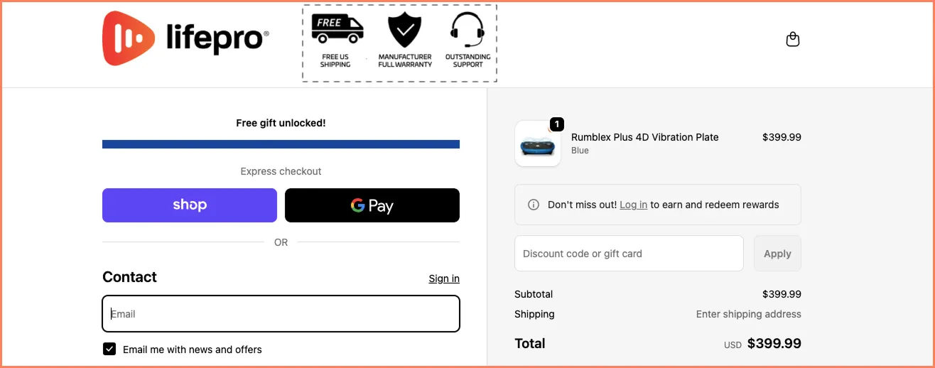 lifepro checkout page example